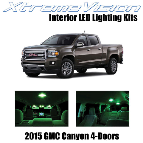 XtremeVision Interior LED for GMC Canyon 4-Door 2015+ (13 Pieces) Green Interior