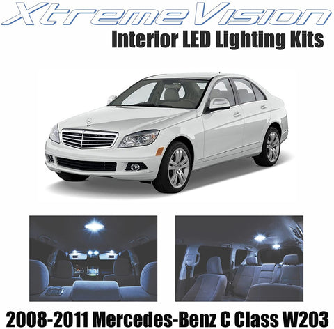 XtremeVision Interior LED for Mercedes-Benz C Class W203 2008-2011 (11 Pieces) Cool White Interior LED Kit + Installation Tool